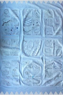 Free-motion embroidered quilt- 'Story of me'